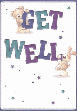 Radiating comfort and heartfelt care, this adorable get well card features a fuzzy bear and a bright-eyed puppy, each playing an endearing role in lifting someone's spirits across Redbridge. The scene is set by large, friendly 'Get Well' letters shaded in soothing teals and violets, providing a cheerful anchor against a crisp, pure background that conjures memories of clear mornings over South Park. Scattered stars shimmer across the artwork, offering slivers of hope for recovery with their varying shades of blue and purple-similar to the vibrant colours found in Redbridge Florist's signature arrangements. The bear balances sweetly atop the 'Get,' while the pup leans in beside the 'Well,' both gazing out with faces full of affection and encouragement. This artwork echoes the gentle care put into every bouquet delivered from Ilford Lane to Wanstead, each element thoughtfully chosen to ease worries and brighten the day. Through its tactile textures, lively design, and playful mood, the card embodies the comforting touch that has come to define the community spirit of Redbridge.