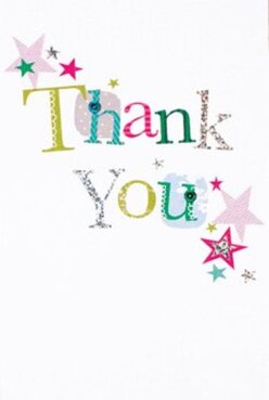 This thank you card brings together the joyful spirit of Redbridge, capturing delight through its exuberant palette and thoughtful design. The phrase 'Thank You' is stitched in lively hues-lime, bright fuchsia, and soft blue-each letter boasting its own personality, enhanced with delicate patterns and glimmering silver accents. Stars in shades of magenta, teal, and gold scatter towards the card's edges, evoking confetti fluttering down at a community celebration in Valentine's Park. The print delivers a tactile experience, with glittering silver letters and soft raised details that make the card feel handcrafted. Set against a crisp white background, every colour and shape shines brilliantly, as if under the clear Redbridge sky. It's easy to imagine this card paired with a vivid bouquet, arriving with same-day delivery to a doorstep along Eastern Avenue, offering genuine thanks and reassurance. The overall design reflects local Redbridge Florist artistry-thoughtful, creative, and devoted to delighting recipients with a personal touch.